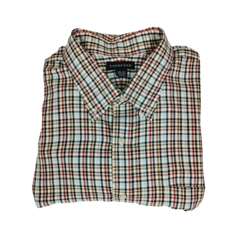 Lands' End Men's Long Sleeve Casual Button Down Plaid Big Tall 18 1/2 - 37 - Picture 4 of 15